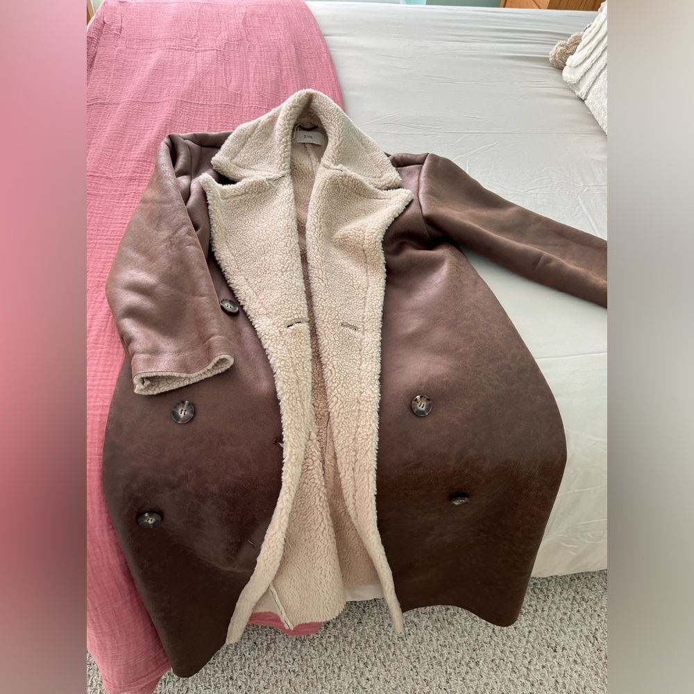 Brown suede and fur trim jacket